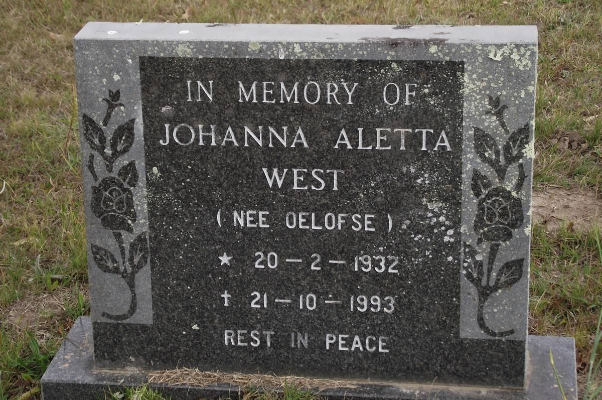 WEST Johanna Aletta nee OELOFSE 1932-1993