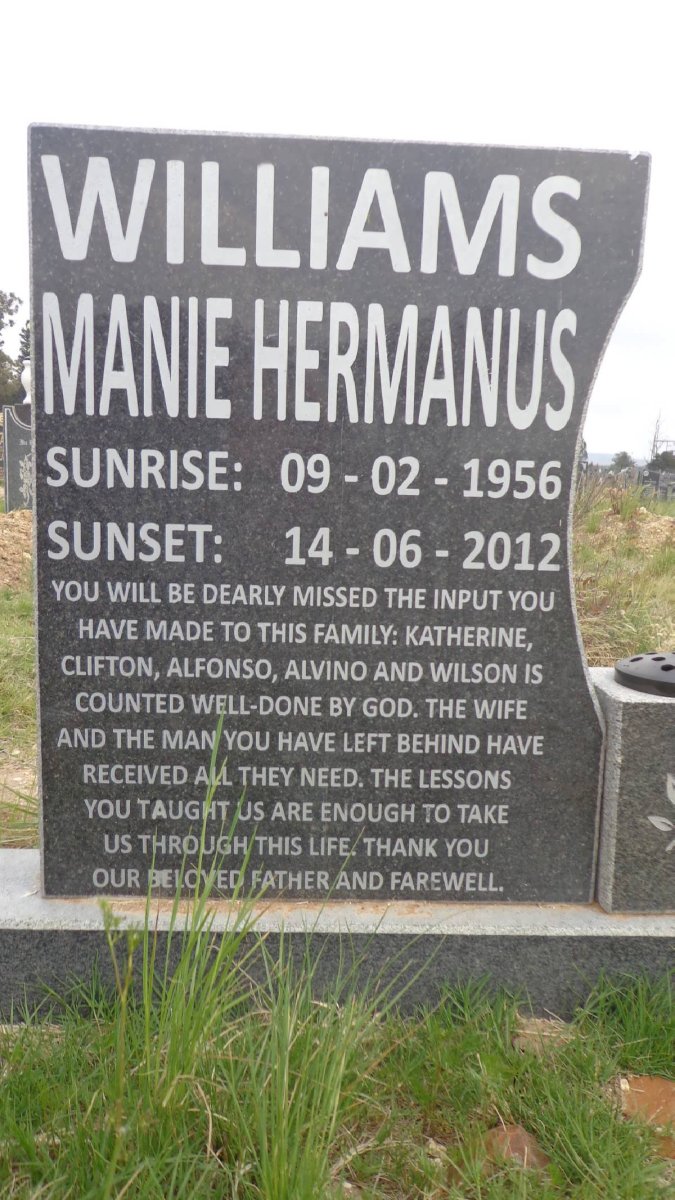 WILLIAMS Manie Hermanus 1956-2012