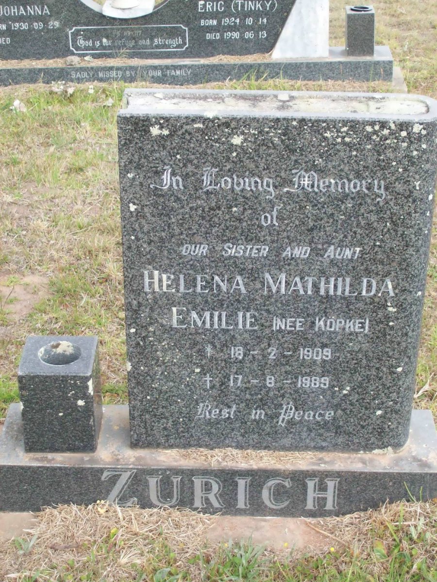 ZÜRICH Helena Mathilda Emilie nee KÖPKE 1909-1989
