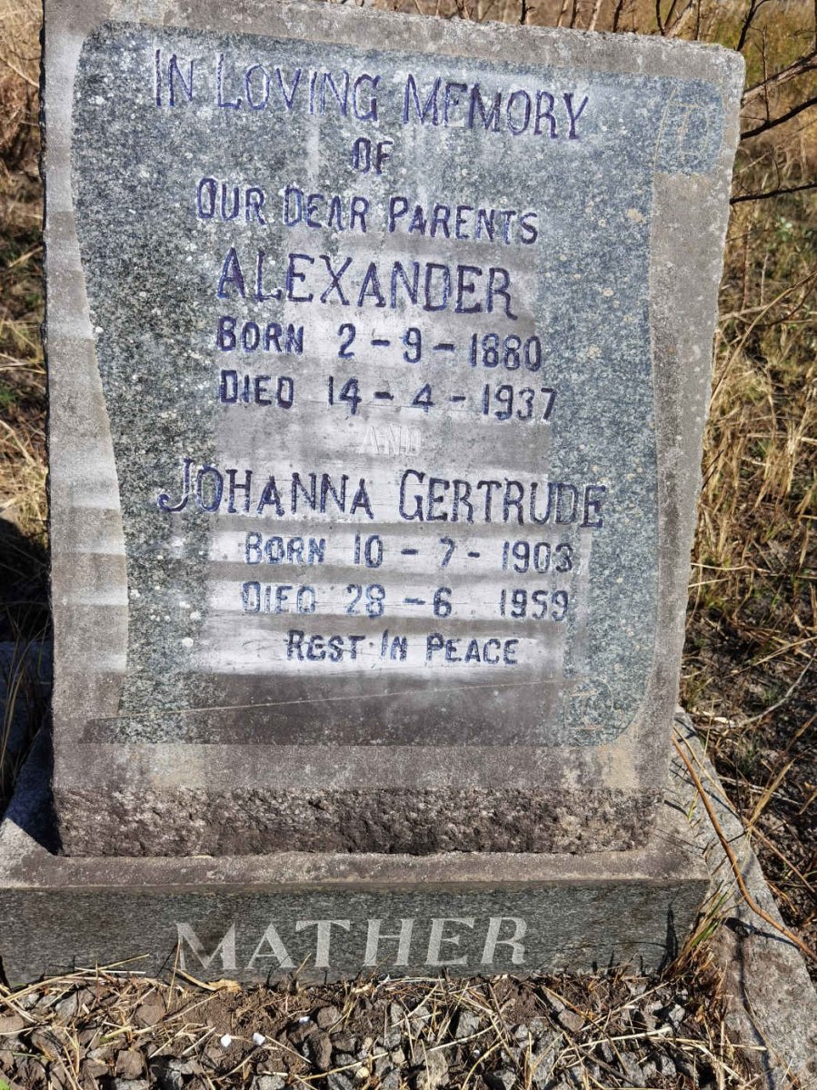 MATHER Alexander 1880-1937 &amp; Johanna Gertrude 1908-1959