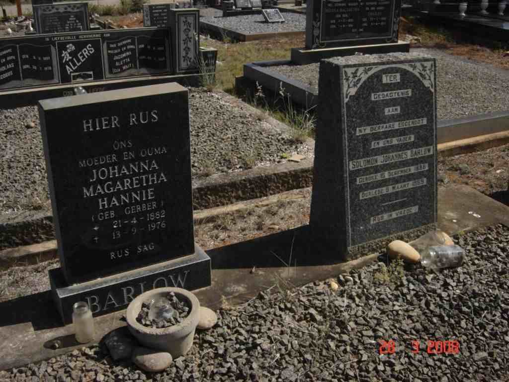 BARLOW Solomon Johannes 1888-1959 &amp; Johanna Magaretha GERBER 1882-1976