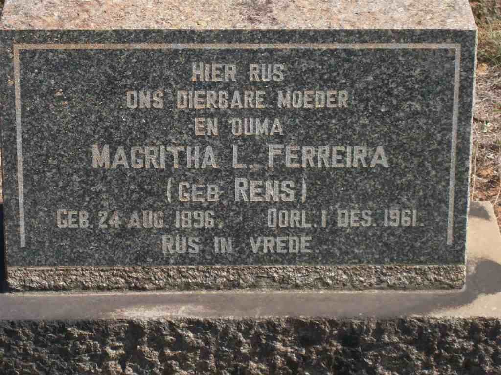 FERREIRA Magritha L. nee RENS 1896-1961