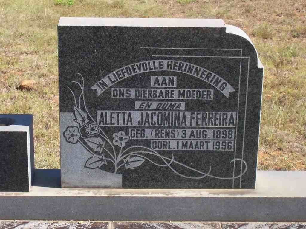 FERREIRA Aletta Jacomina nee RENS 1898-1996