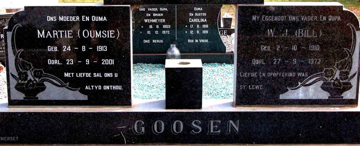 GOOSEN W.J. 1910-1972 &amp; Martie 1913-2001