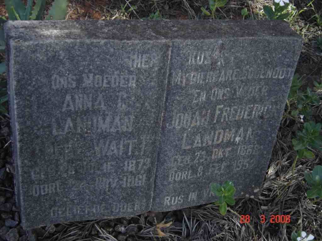 LANDMAN Johan Frederick 1868-1952 &amp; Anna C. WAIT 1879-1961