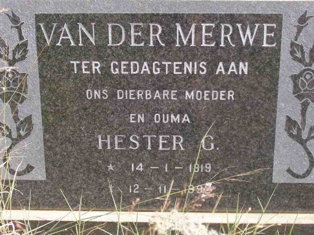 MERWE Hester G., van der 1919-1992
