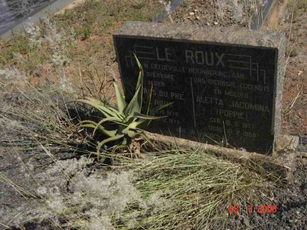 ROUX Petrus Du Pre, le 1875-1972 &amp; Aletta Jacomina 1877-1959
