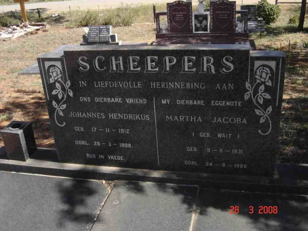 SCHEEPERS Johannes Hendrikus 1912-1998 &amp; Martha Jacoba WAIT 1931-1986
