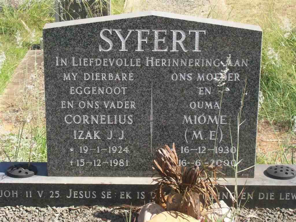 SYFERT Cornelius Izak J.J. 1924-1981 &amp; M.E. 1930-2000