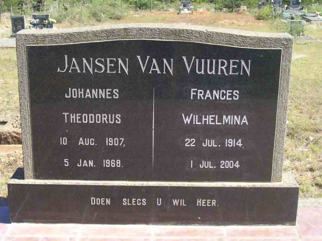 VUUREN Johannes Theodorus , Jansen van 1907-1968 &amp; Frances Wilhelmina 1914-2004
