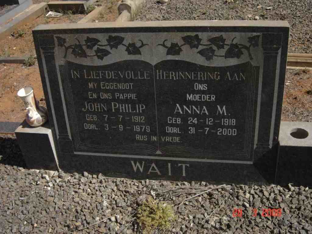 WAIT John Philip 1912-1979 &amp; Anna M. 1918-2000