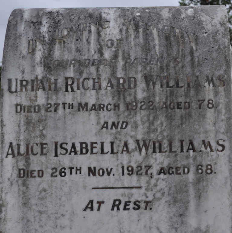 WILLIAMS Uriah Richard -1922 &amp; Alice Isabella -1927