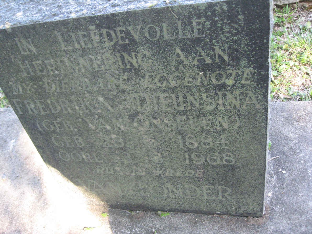 TONDER Frederika Theunsina, van nee VAN ONSELEN 1884-1968