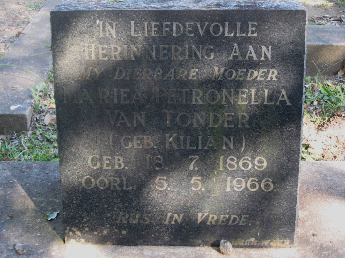 TONDER Mariea Petronella, van nee KILIAN 1869-1966