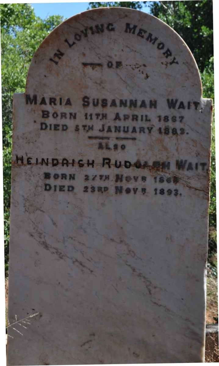 WAIT Heindrich Rudolph 1864-1893 :: WAIT Maria Susannah 1867-1883