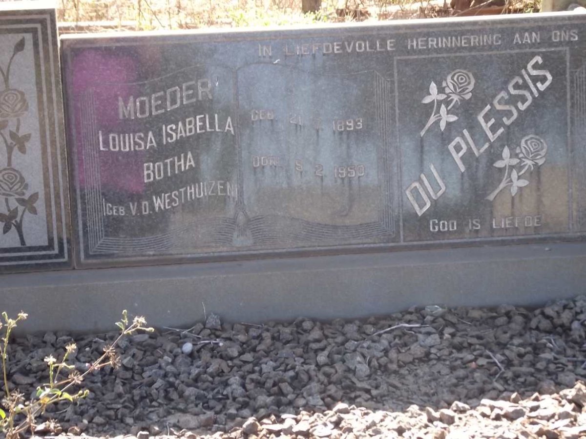 BOTHA Louisa Isabella VAN DER WESTHUIZEN  formerly DU PLESSIS  1893-1950