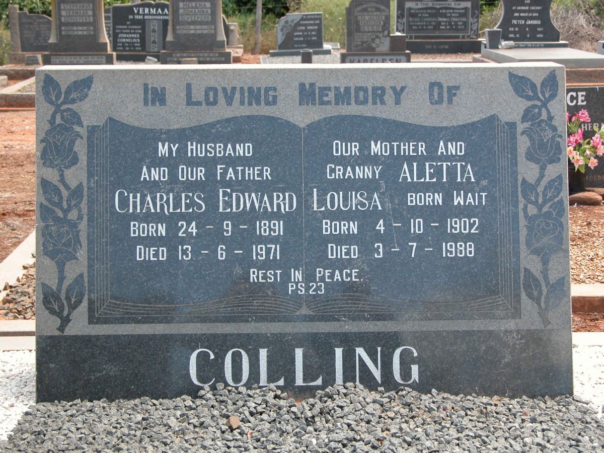 COLLING Charles Edward 1891-1971 &amp; Aletta Louisa WAIT 1902-1988