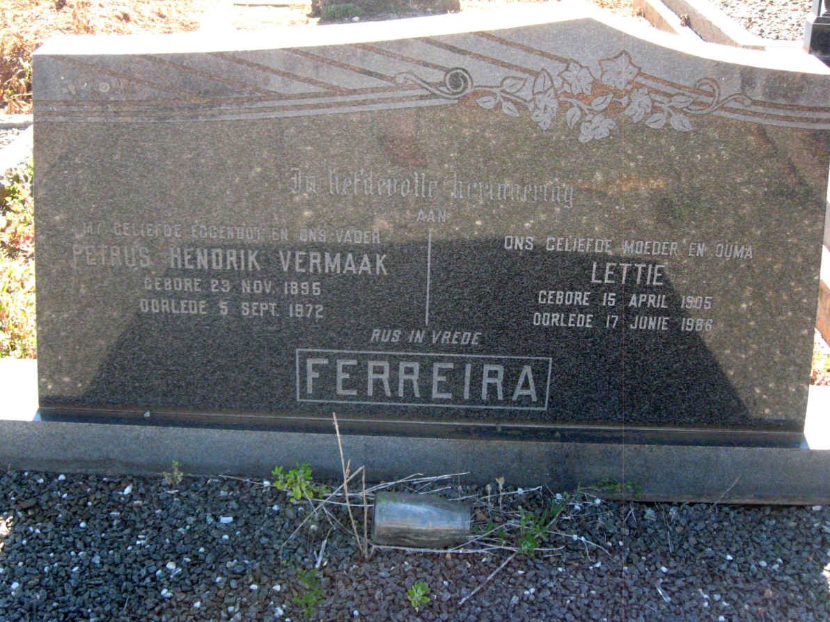 FERREIRA Petrus Hendrik Vermaak 1895-1972 &amp; Lettie 1905-1986