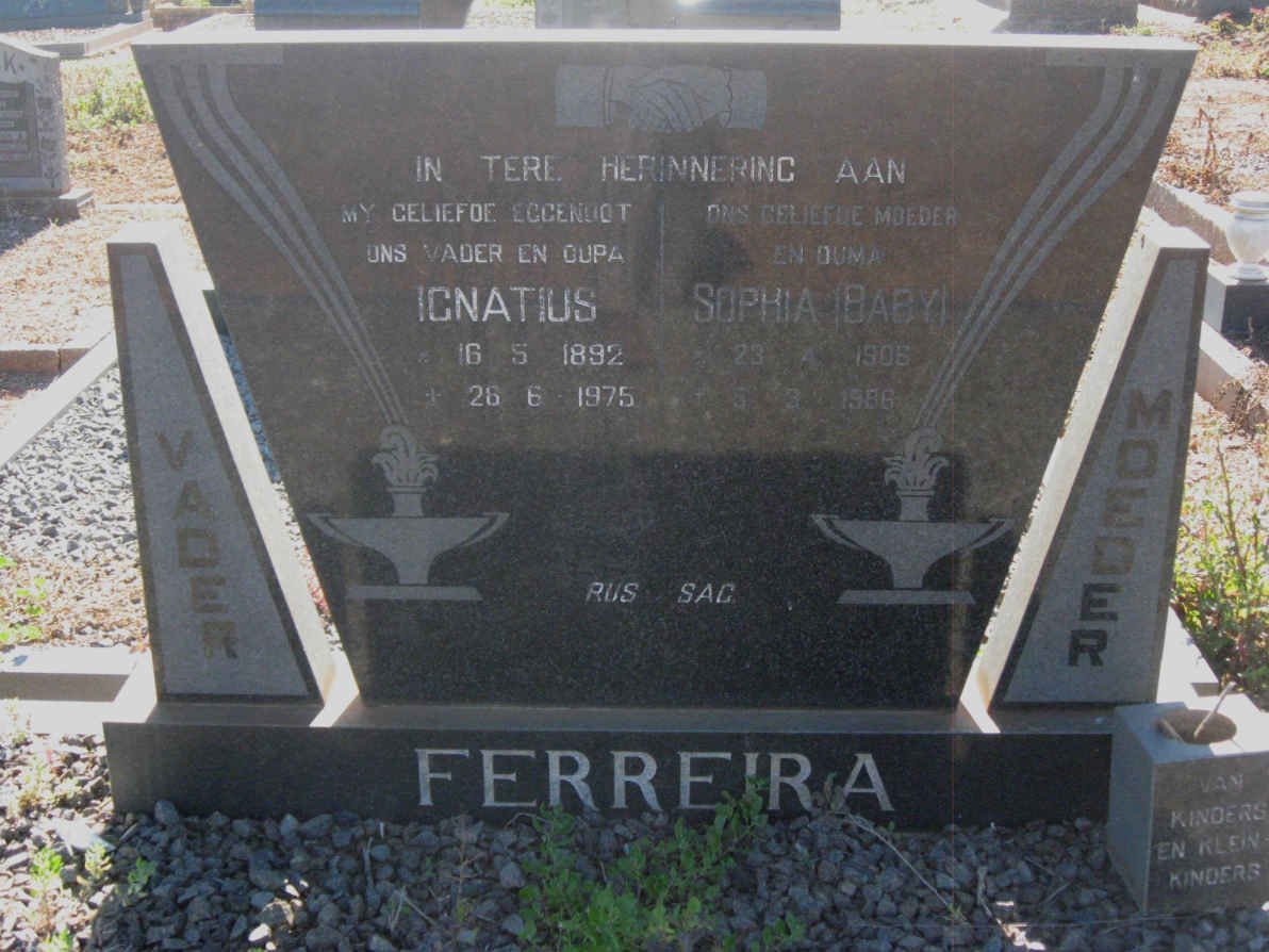 FERREIRA Ignatius 1892-1975 &amp; Sohia 1906-1986