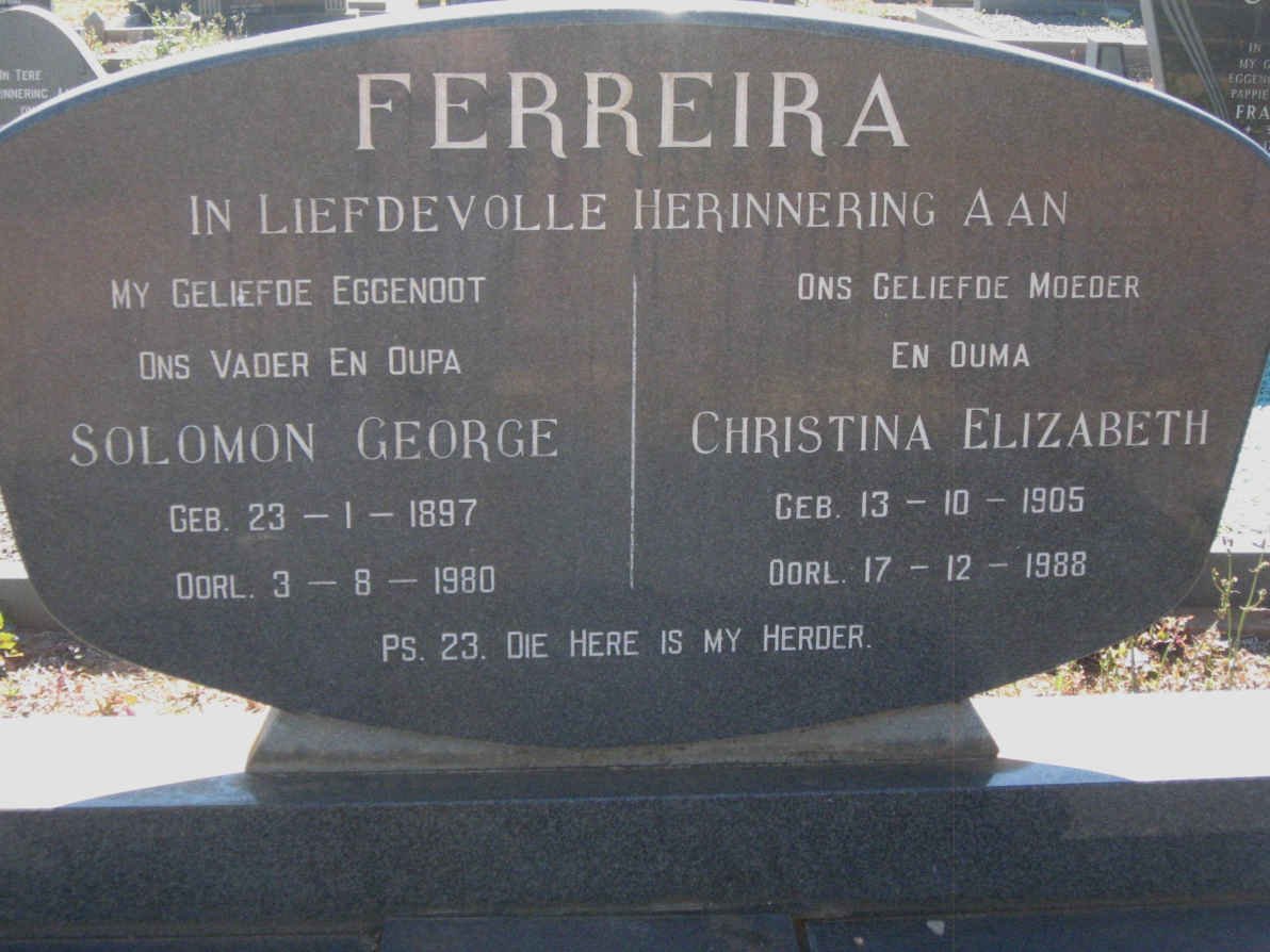 FERREIRA Salomon George 1897-1980 &amp; Christina Elizabeth 1905-1988