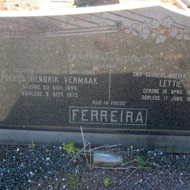 FERREIRA Petrus Hendrik Vermaak 1895-1972 &amp; Lettie 1905-1986