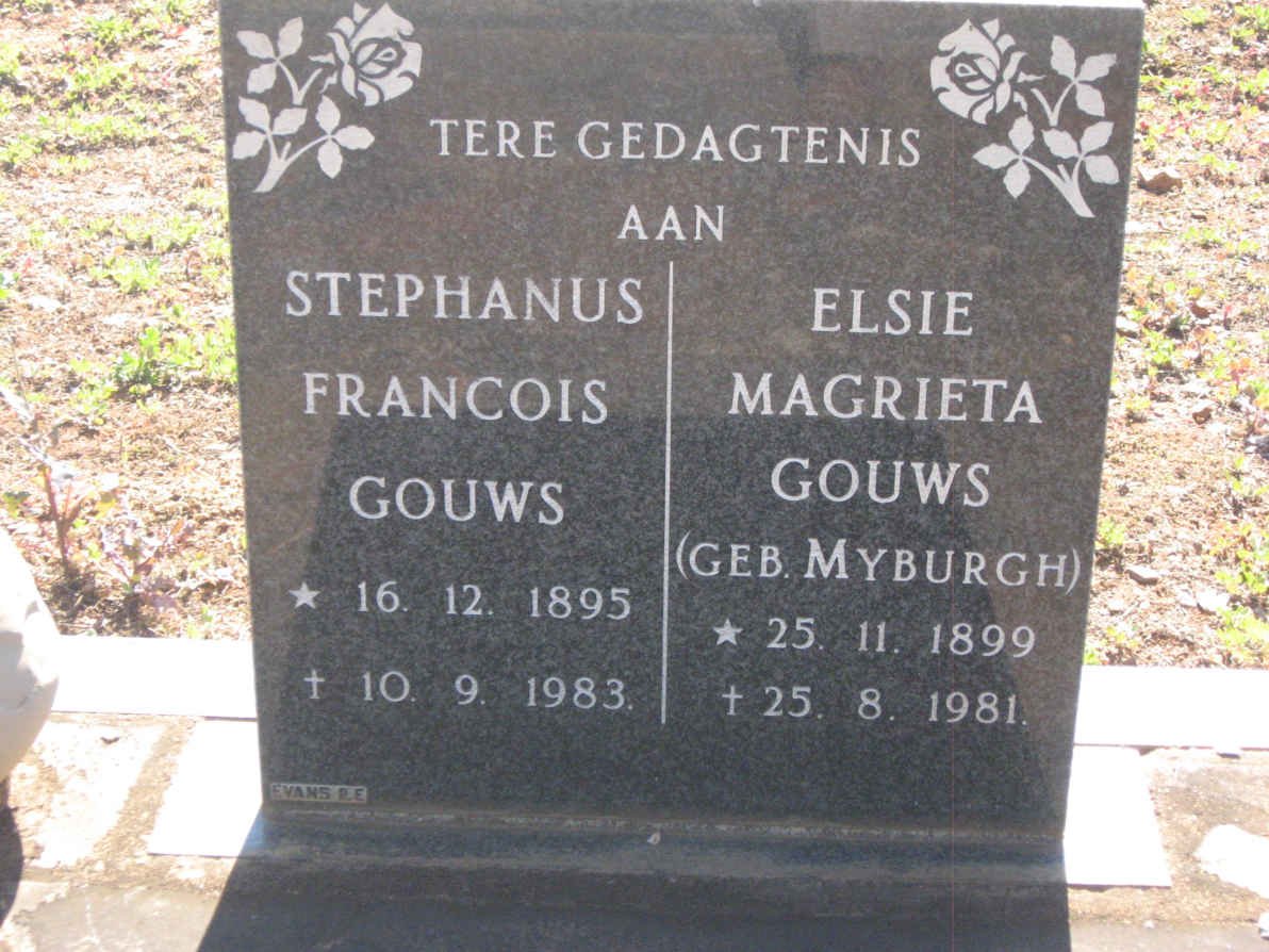 GOUWS Stephanus Francois 1895-1983 &amp; Elsie Magrieta MYBURGH 1899-1981