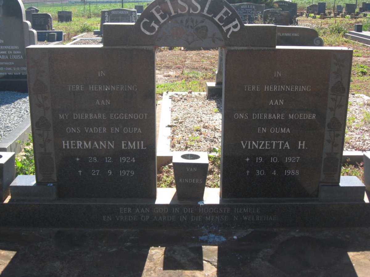 GEISSLER Hermann Emil 1924-1979 &amp; Vinzetta H. 1927-1988