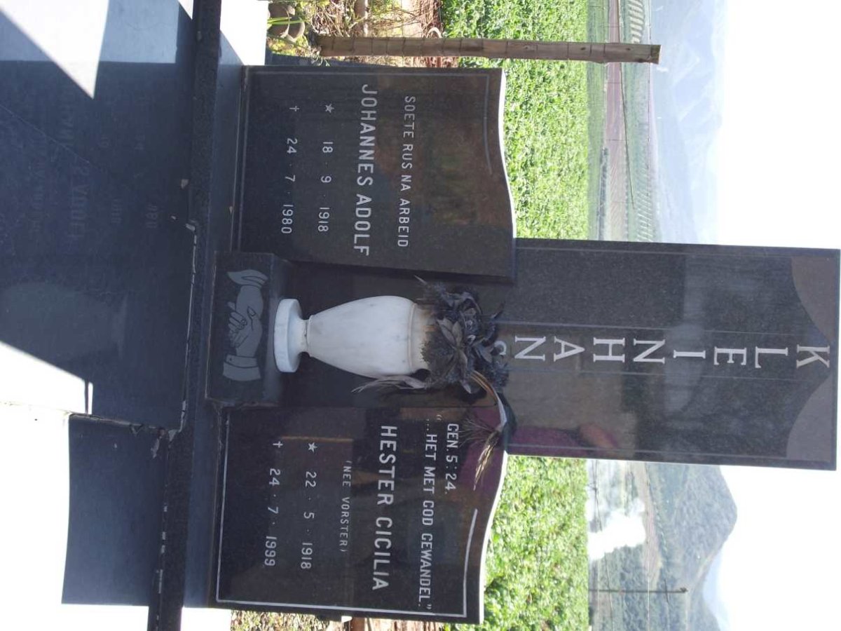 KLEINHANS Johannes Adolf 1918-1980 &amp; Hester Cicilia VORSTER 1918-1999