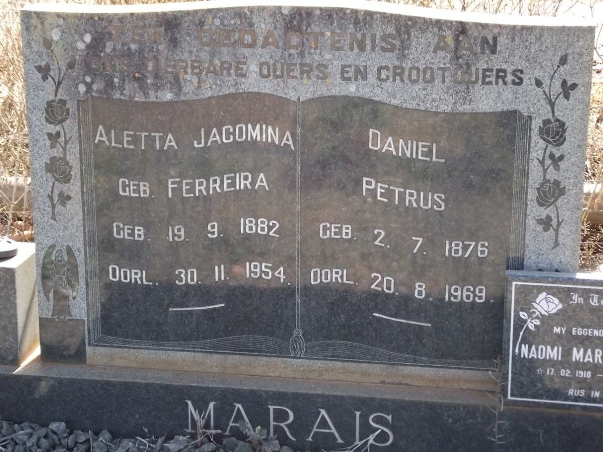 MARAIS Daniel Petrus 1876-1969 &amp;  Aletta Jacomina FERREIRA 1882-1954
