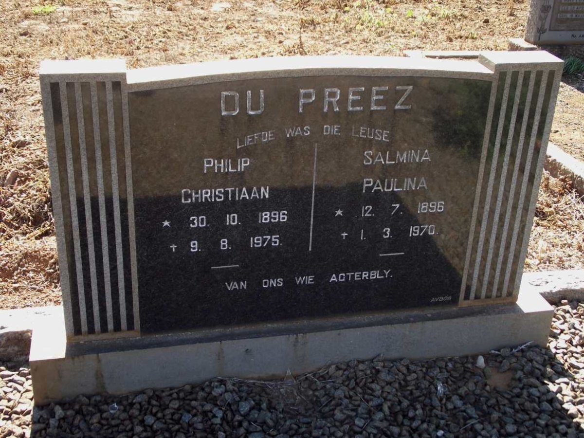 PREEZ Philip Christiaan, du 1896-1975 &amp; Salmina Paulina 1896-1970