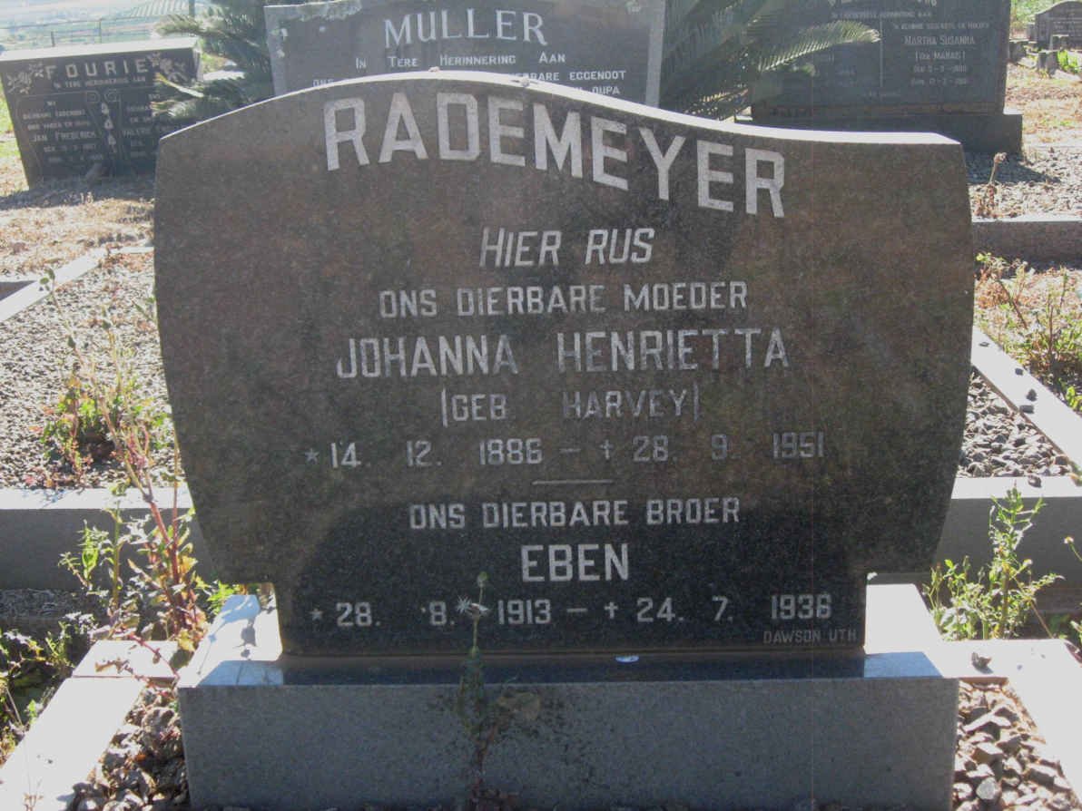 RADEMEYER Johanna Henrietta HARVEY 1886-1951 :: RADEMEYER Eben 1913-1936