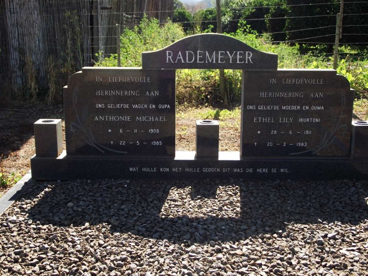 RADEMEYER Anthonie Michael 1908-1985 &amp; Ethel Lily BURTON 1911-1983