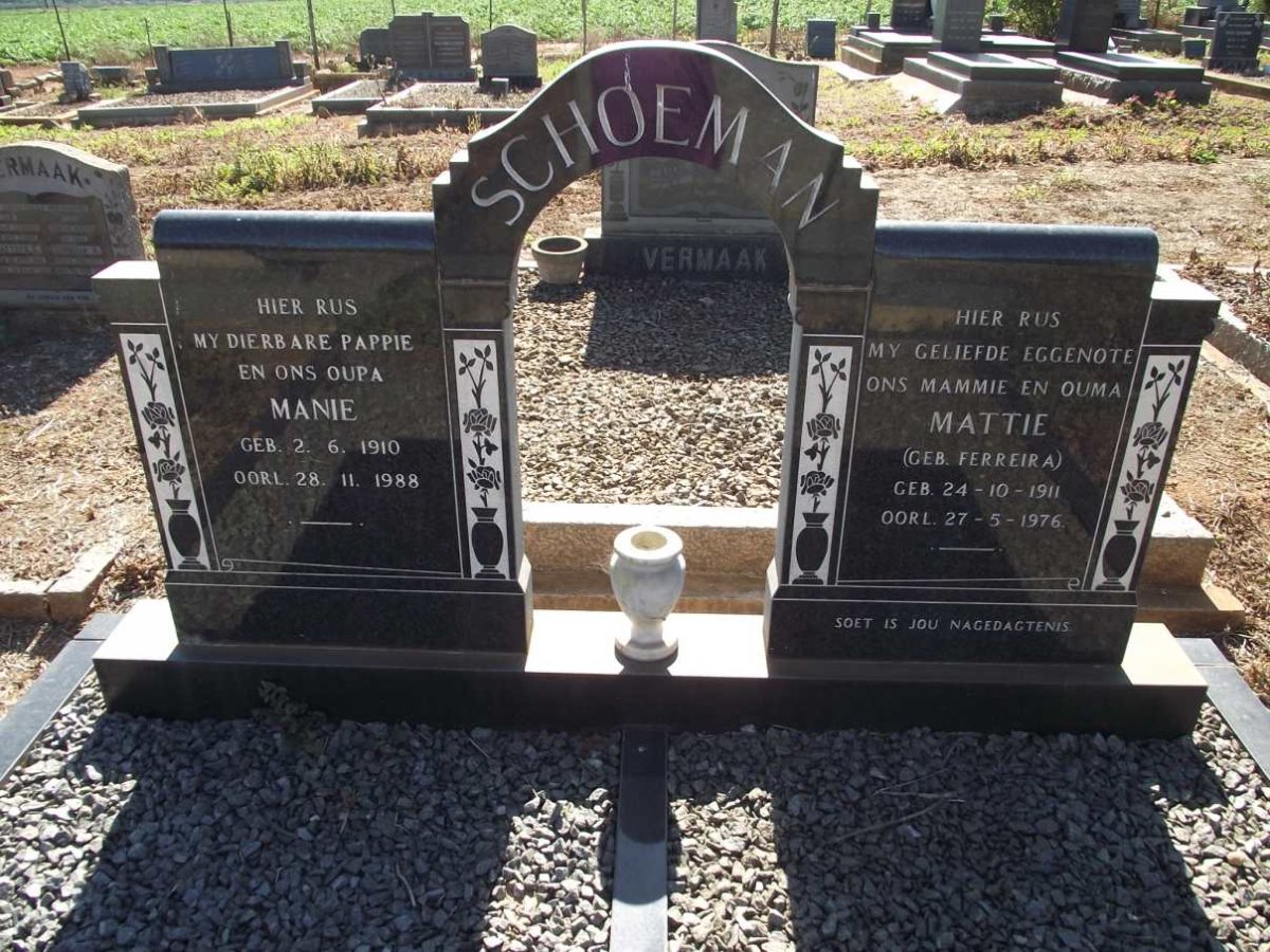 SCHOEMAN Manie 1910-1988 &amp; Mattie FERREIRA 1911-1976