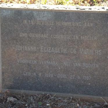 VILLIERS Johanna Elizabeth, de formerly VERMAAK nee VAN ROOYEN 1878-1957