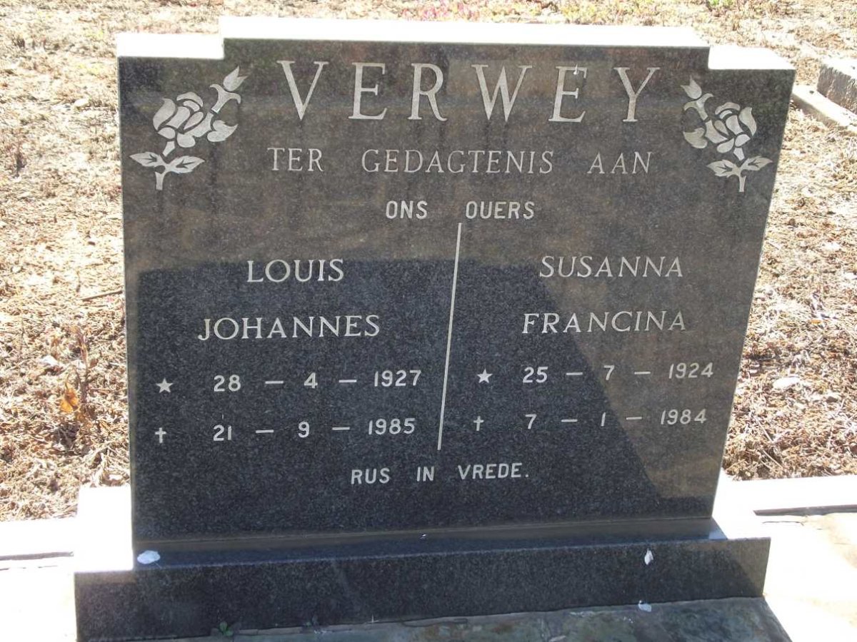 VERWEY Louis Johannes 1927-1985 &amp; Susanna Francina 1924-1984