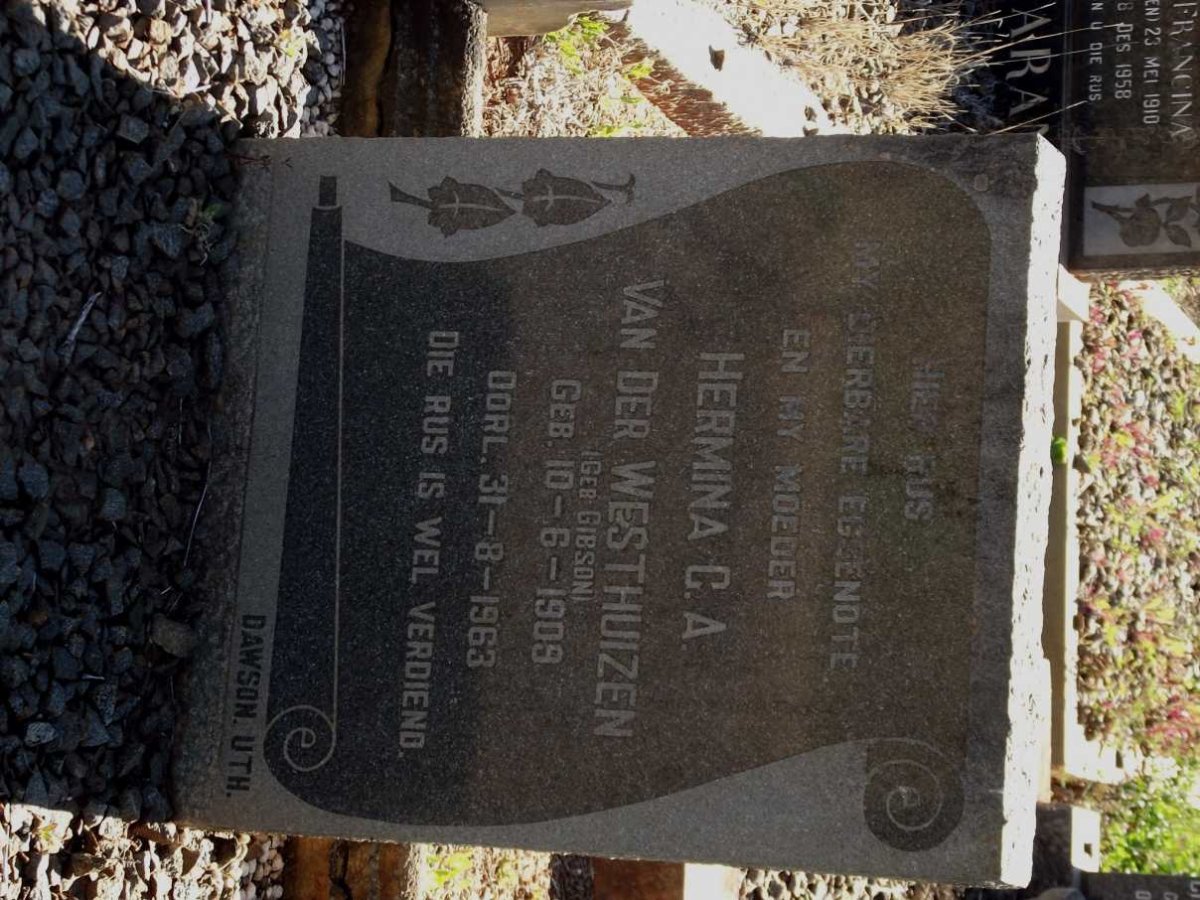 WESTHUIZEN Hermina C.A., van der nee GIBSON 1909-1963