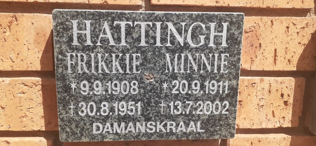 HATTINGH Frikkie 1908-1951 &amp; Minnie 1911-2002