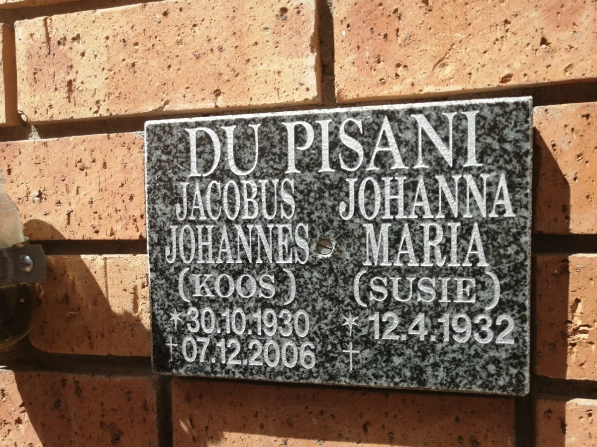 PISANI Jacobus Johannes, du 1930-2006 &amp; Johanna Maria 1932-