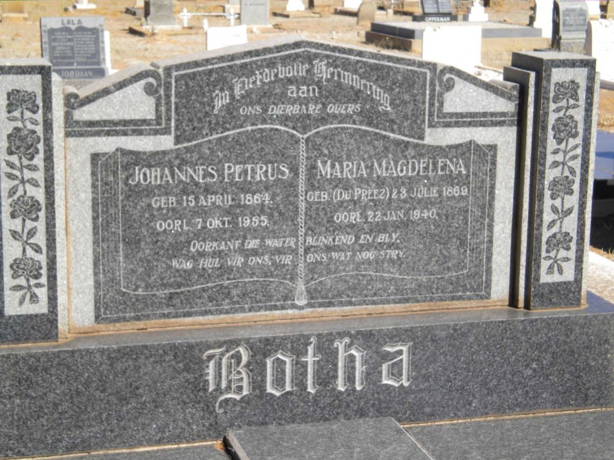 BOTHA Johannes Petrus 1864-1955 &amp; Maria Magdelena DU PREEZ 1869-1940