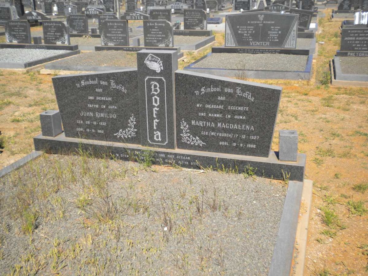 BOFFA John Rimildo 1932-1992 &amp; Martha Magdalena MEYBURGH 1927-1986
