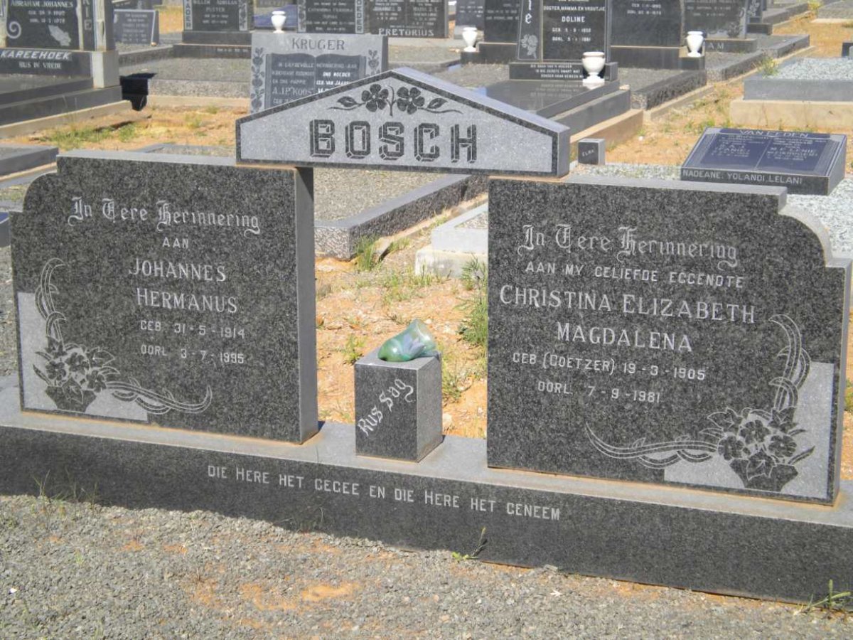 BOSCH Johannes Hermanus 1914-1995 &amp; Christina Elizabeth Magdalena  COETZER 1905-1981