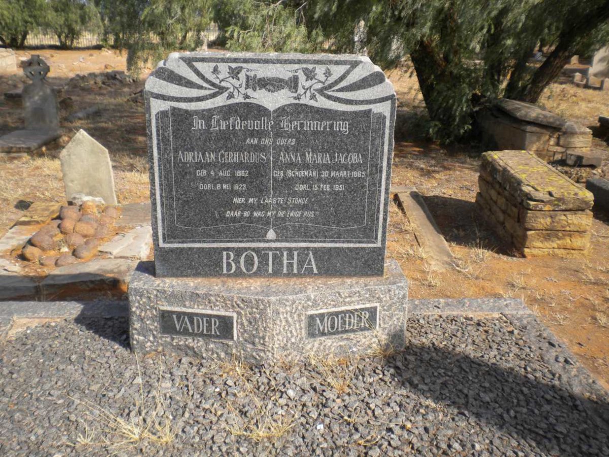 BOTHA Adriaan Gerhardus 1882-1823 &amp; Anna Maria Jacoba SCHOEMAN 1885-1951