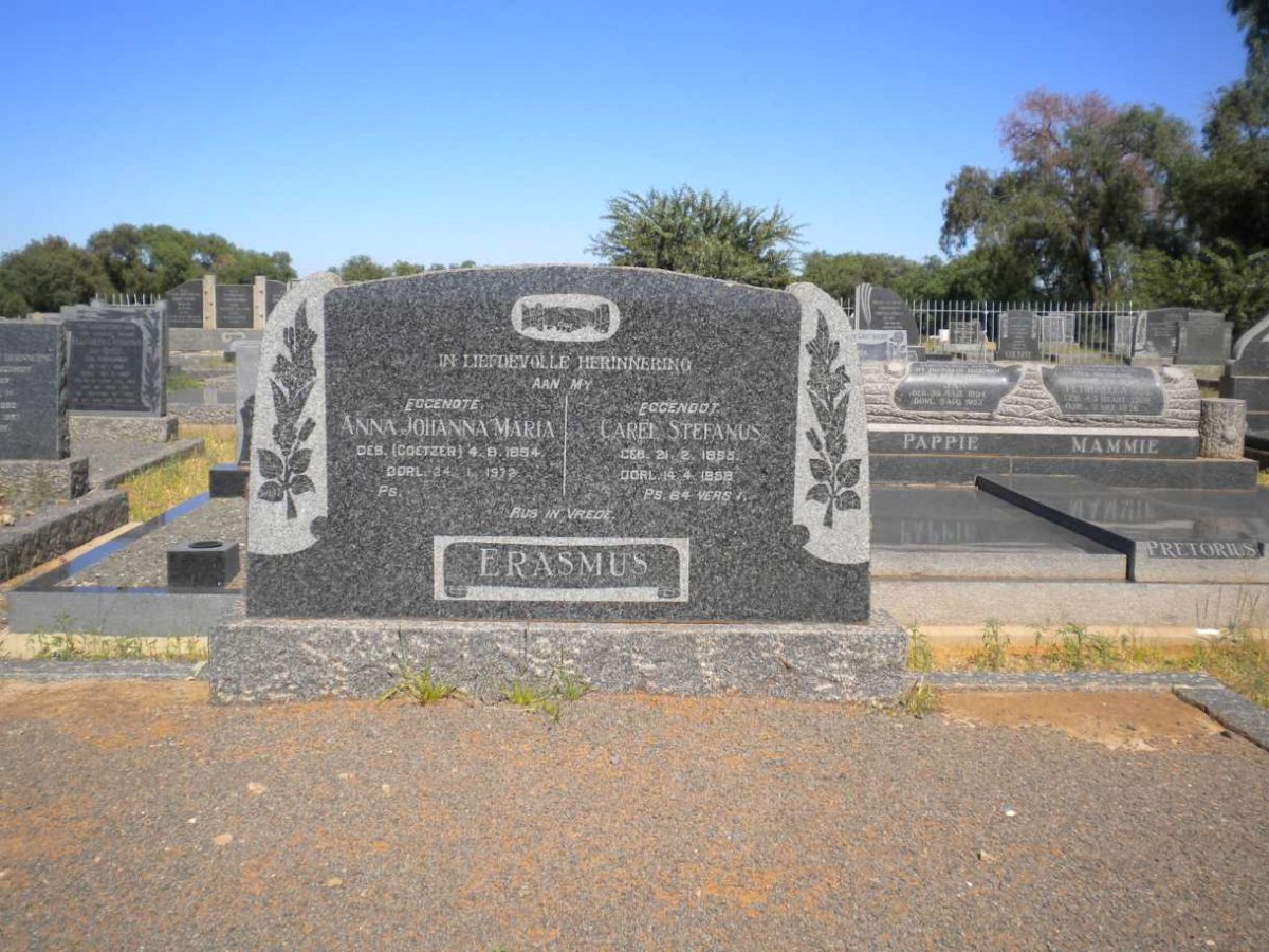 ERASMUS Carel Stephanus 1895-1958 &amp; Anna Johanna Maria COETZER 1854-19??