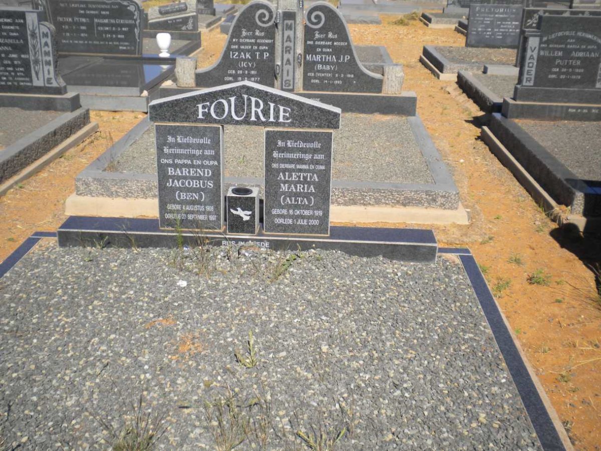 FOURIE Barend Jacobus 1909-1997 &amp; Aletta Maria 1919-2000