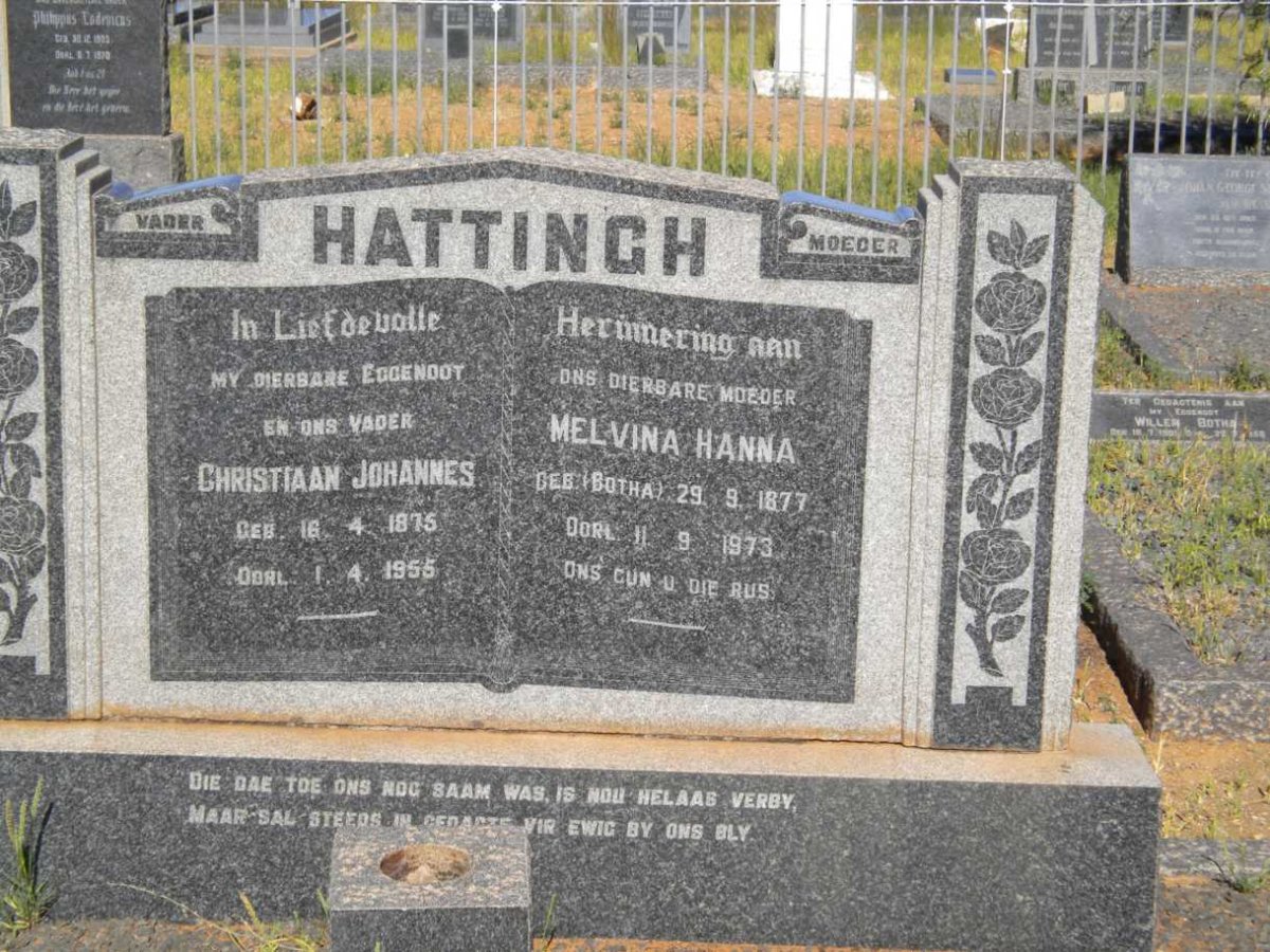 HATTINGH Christiaan Johannes 1875-1955 &amp; Melvina Hanna BOTHA 1877-1973
