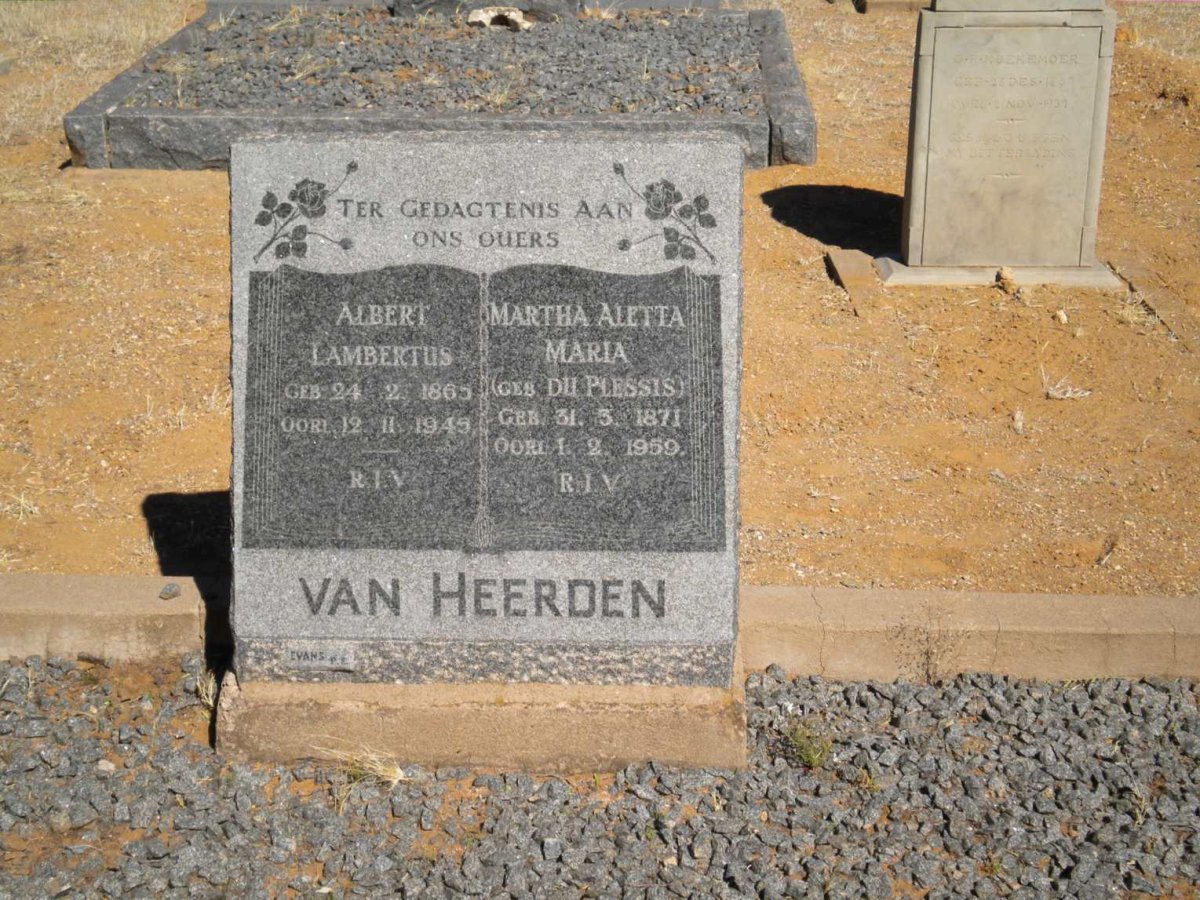 HEERDEN Albert Lambertus, van 1865-1945 &amp; Martha Aletta Maria DU PLESSIS 1871-1959