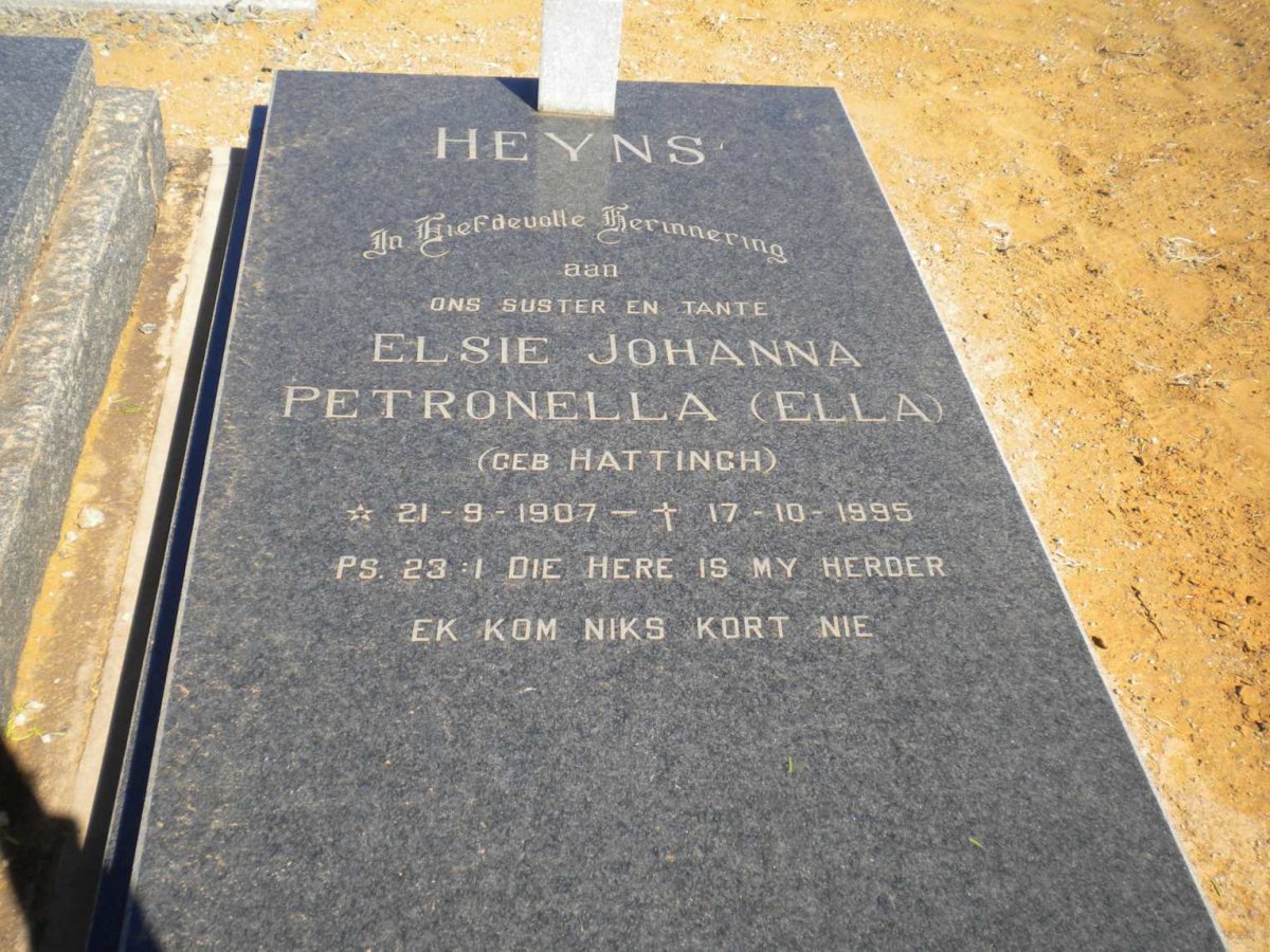HEYNS Elsie Johanna Petronella nee HATTINGH 1907-1995