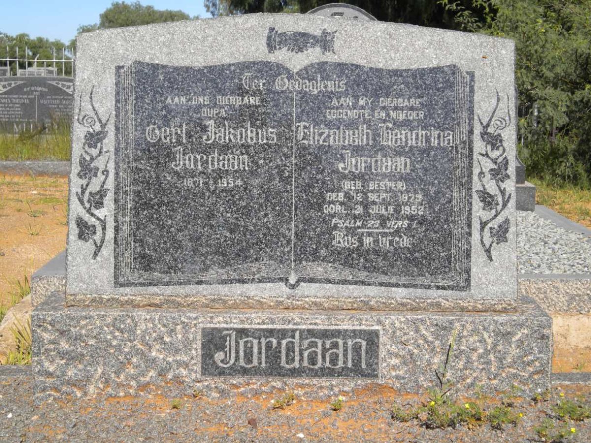 JORDAAN Gert Jakobus 1871-1954 &amp; Elizabeth Hendrina BESTER 1879-1952