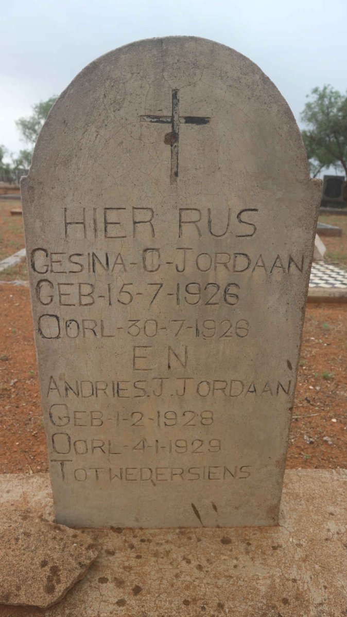 JORDAAN Gesina C. 1926-1926 :: JORDAAN Andries J. 1928-1929