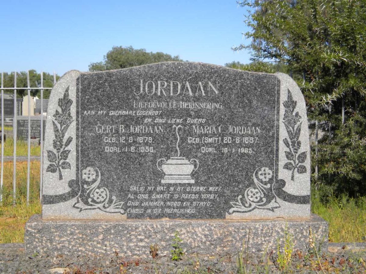 JORDAAN Gert B. 1879-1956 &amp; Maria C. SMIT 1887-1963